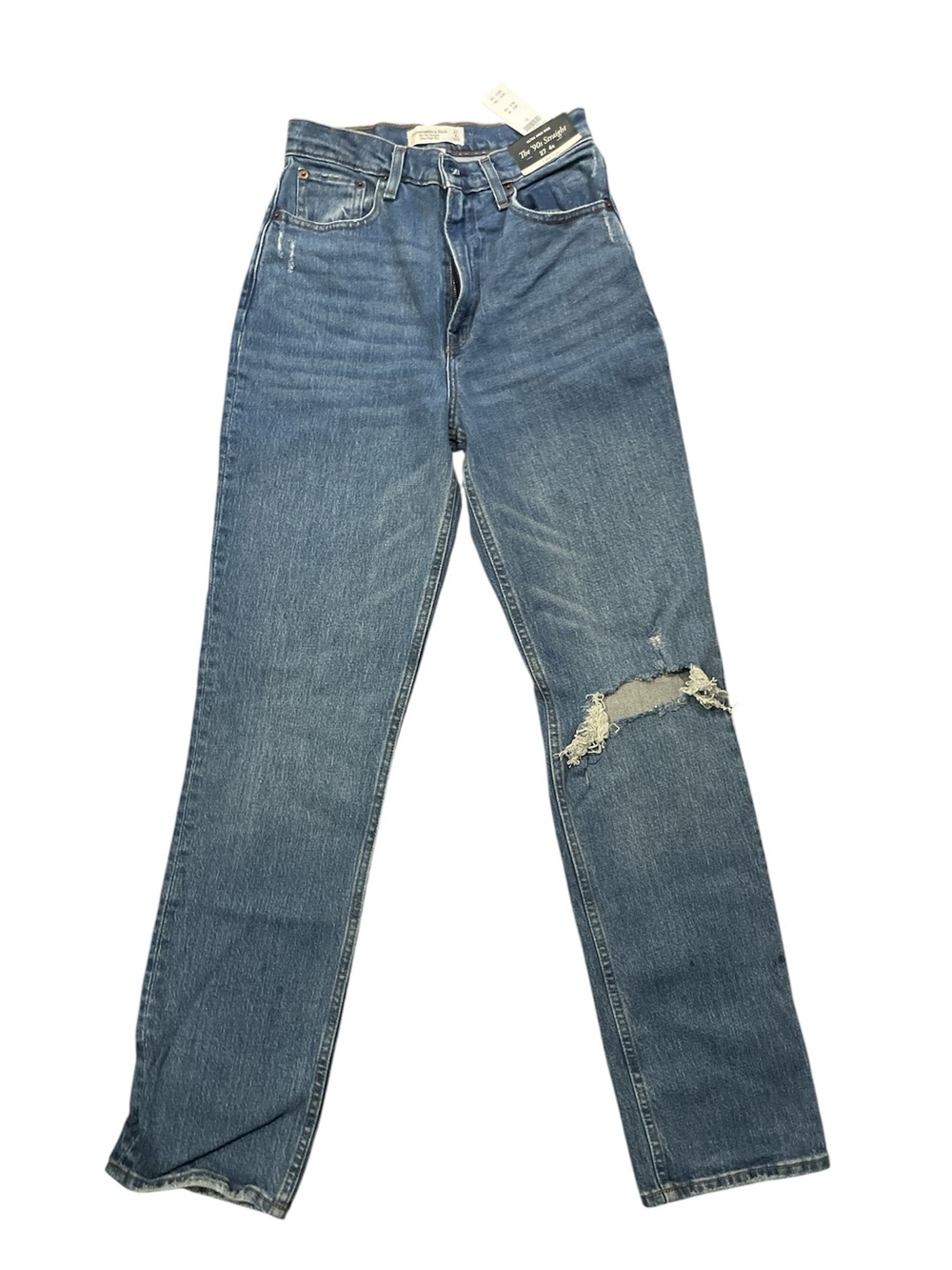 Abercrombie & Fitch Distressed Straight-Leg Blue Jeans